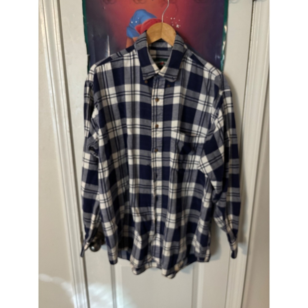 Vintage American Eagle Outfitters Navy Blue White Plaid Flannel Shirt Mens L